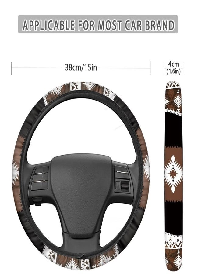 Wanyint Southwest Aztec Brown Black Car Steering Wheel Cover 15 Inch Universal Breathable Soft Anti-Slip Sweat Absorbent Car Accessory Fit for Most Vehicles - Image 4