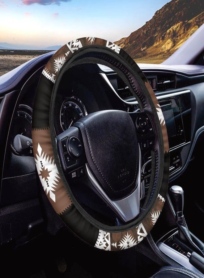 Wanyint Southwest Aztec Brown Black Car Steering Wheel Cover 15 Inch Universal Breathable Soft Anti-Slip Sweat Absorbent Car Accessory Fit for Most Vehicles - Image 1