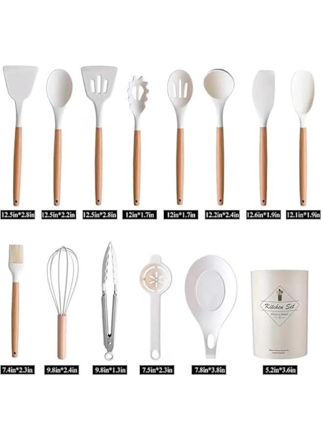 HOOKOR - Silicone Cooking Utensils Set - Heat Resistant Silicone Kitchen Utensils for Cooking,Kitchen Utensil Spatula Set Wooden Handles and Holder for Non-Stick Cookware, BPA FREE (Pink) - Image 1