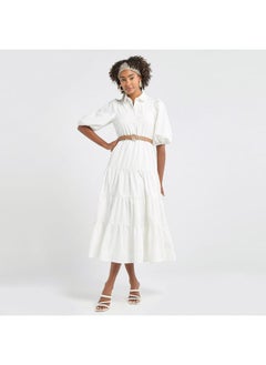 FAV Plain Tiered Shirt Dress with Puff Sleeves  - Image 2