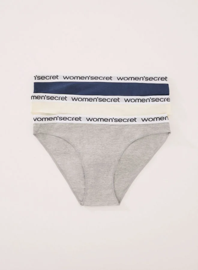 women'secret Pack of 3 classic cotton panties mix colors logo