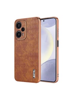 erorex For Redmi Note 12 Turbo AZNS Electroplated Frame Crocodile Texture Full Coverage Phone Case(Brown) 
