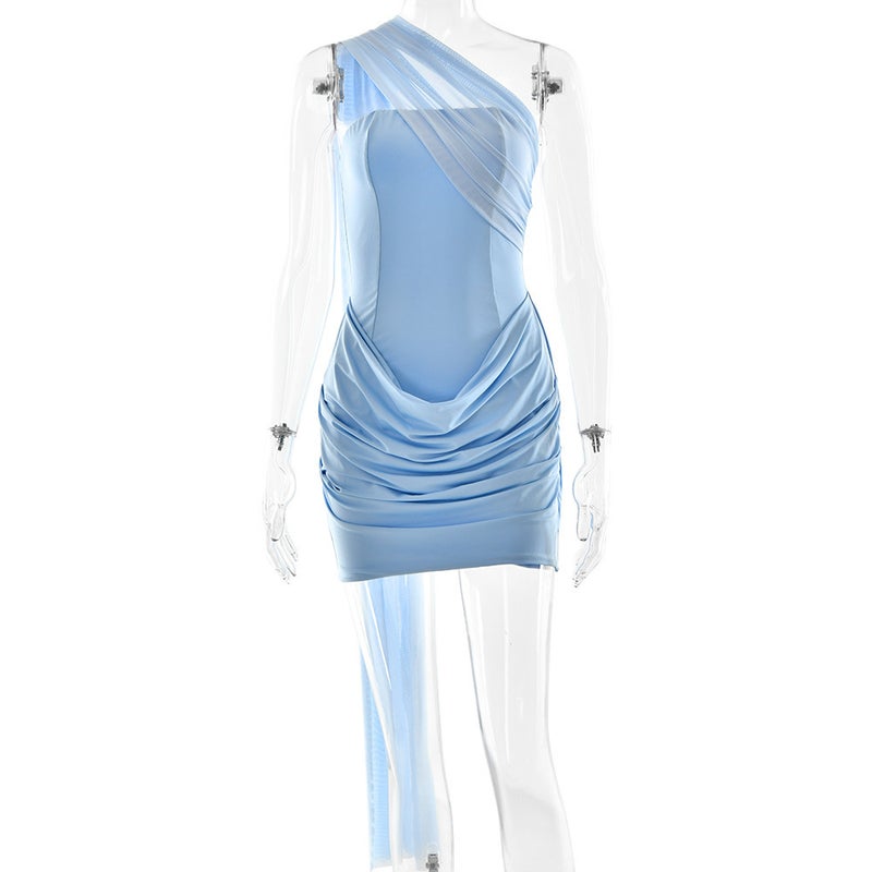 2026 Summer Ribbon Shirred Dress Women's Bodycon Mini Dress - Image 5