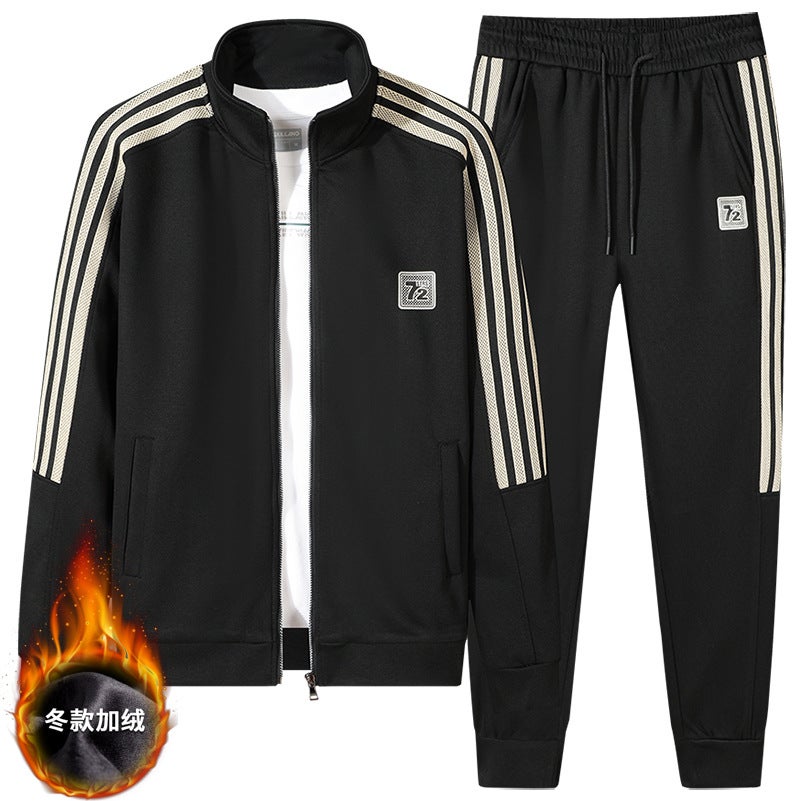 2024 Autumn Hot Style Mens Sports Suit Mens Sweatshirt and Sweatpants Suit Cardigan Zipper Two-Piece Sportswear Men Black (plus velvet in winter)