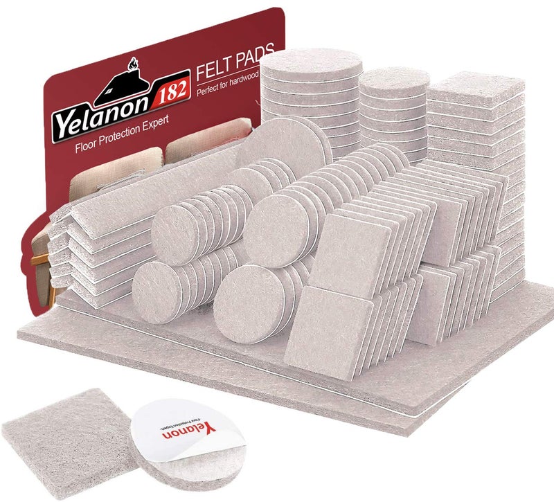 Yelanon Felt Furniture Pads 182 Pcs Premium Felt Pads for Chair Legs Furniture Floor Protectors for Hardwood Floors Beige