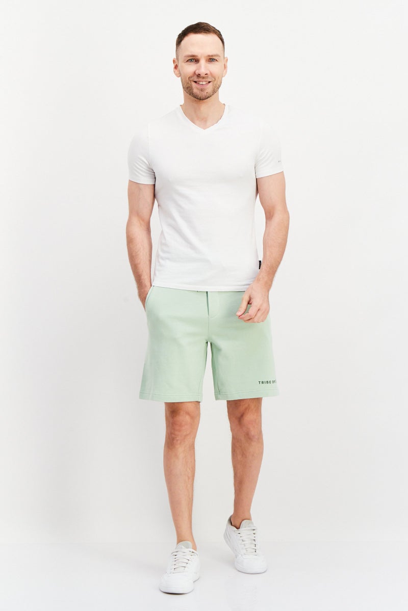 TRIBE OF 6 Men Brand Logo Basic Shorts, Green - Image 3