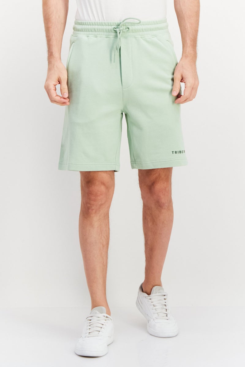 TRIBE OF 6 Men Brand Logo Basic Shorts, Green - Image 1