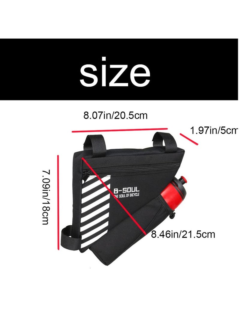 دارك هورس حقيبة إطار دراجة مثلثة الشكل مع حامل زجاجة ماء، حقيبة أنبوب علوية مقاومة للماء للدراجات، حقيبة تخزين إطار الدراجة للهاتف والمحفظة والمفاتيح والأدوات، للاستخدام مع ملحقات الدراجات على الطرق والدراجات الجبلية - Image 2