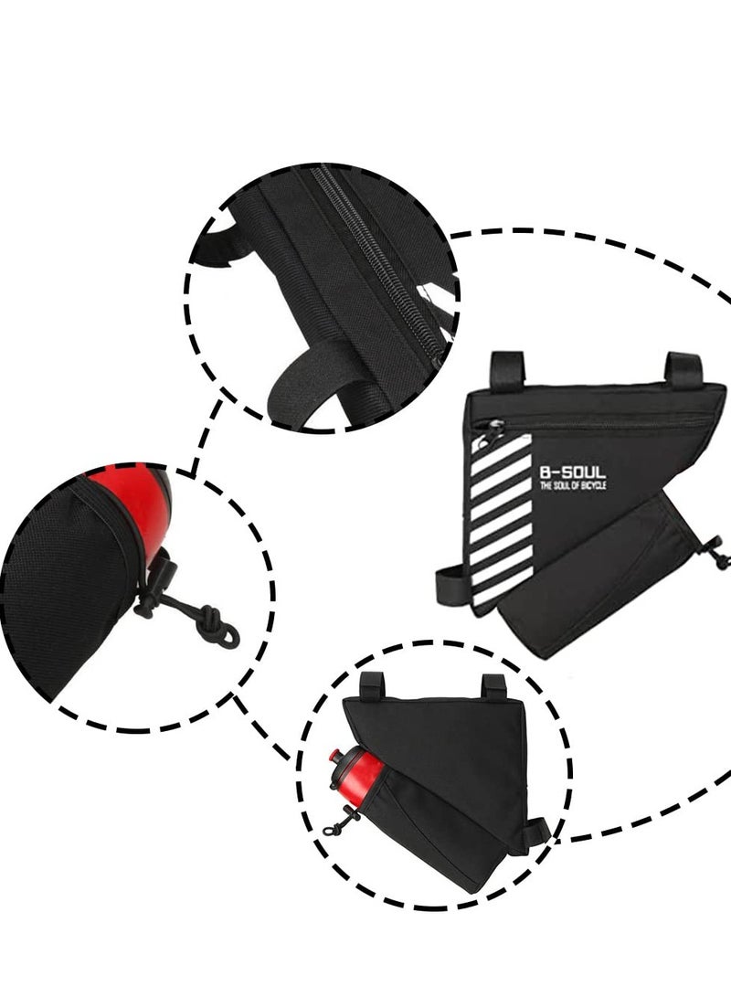 دارك هورس حقيبة إطار دراجة مثلثة الشكل مع حامل زجاجة ماء، حقيبة أنبوب علوية مقاومة للماء للدراجات، حقيبة تخزين إطار الدراجة للهاتف والمحفظة والمفاتيح والأدوات، للاستخدام مع ملحقات الدراجات على الطرق والدراجات الجبلية - Image 5