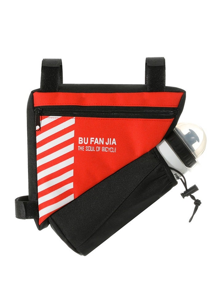 دارك هورس حقيبة إطار دراجة مثلثة الشكل مع حامل زجاجة ماء، حقيبة أنبوب علوية مقاومة للماء للدراجات، حقيبة تخزين إطار الدراجة للهاتف والمحفظة والمفاتيح والأدوات، للاستخدام مع ملحقات الدراجات على الطرق والدراجات الجبلية - Image 1