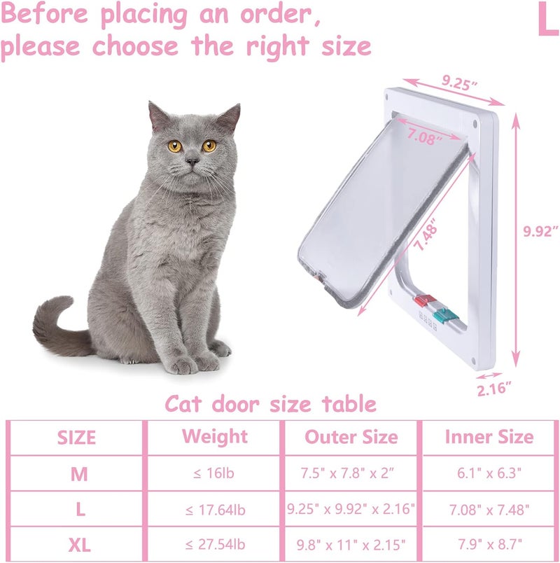 EGETOTA goTeamghjkl Cat Door Flap (Outer Size 9.9" x 9.2"), 4 Way Locking Large Cat Door for Interior Exterior Doors, Weatherproof Pet Door for Cats Doggie Kitties and Kittens with Circumference < 24.8" - Image 2