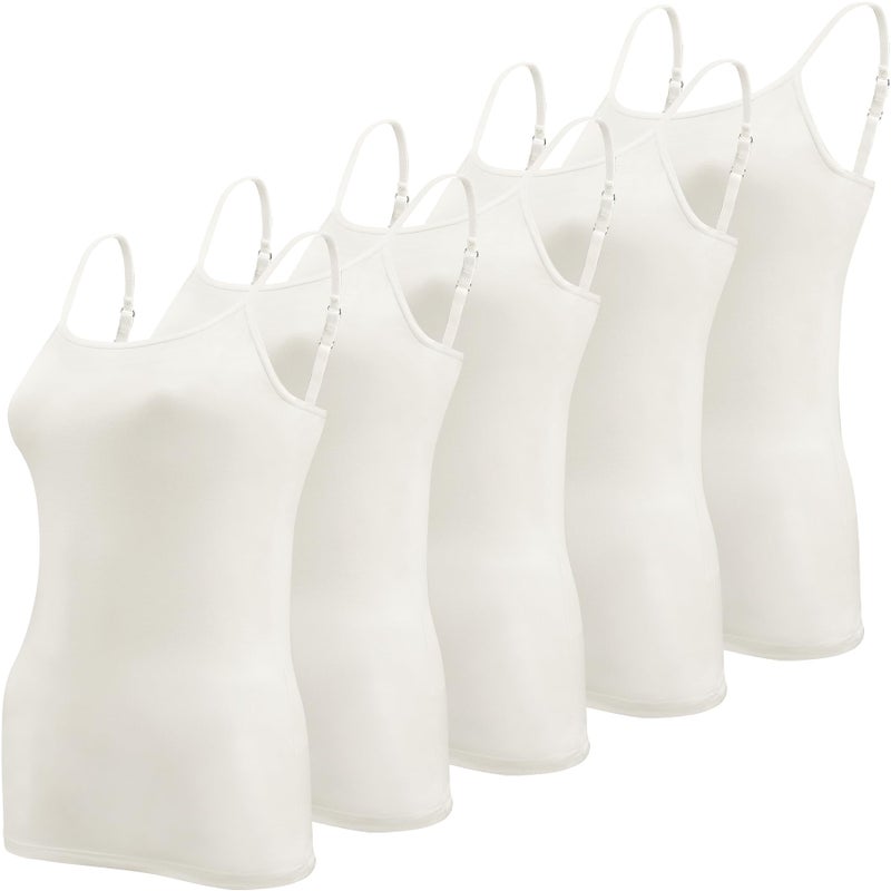 BQTQ 5 Pcs White Camisoles for Women Spaghetti Strap Basic Camisole Tank Tops, L - Image 1