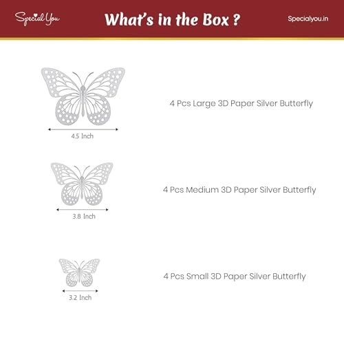 SpecialYou.in Special You Silver Butterfly Wall Stickers - 12 Pcs, Home Decor, Room Decoration, Butterfly Theme Birthday Decorations - Image 2