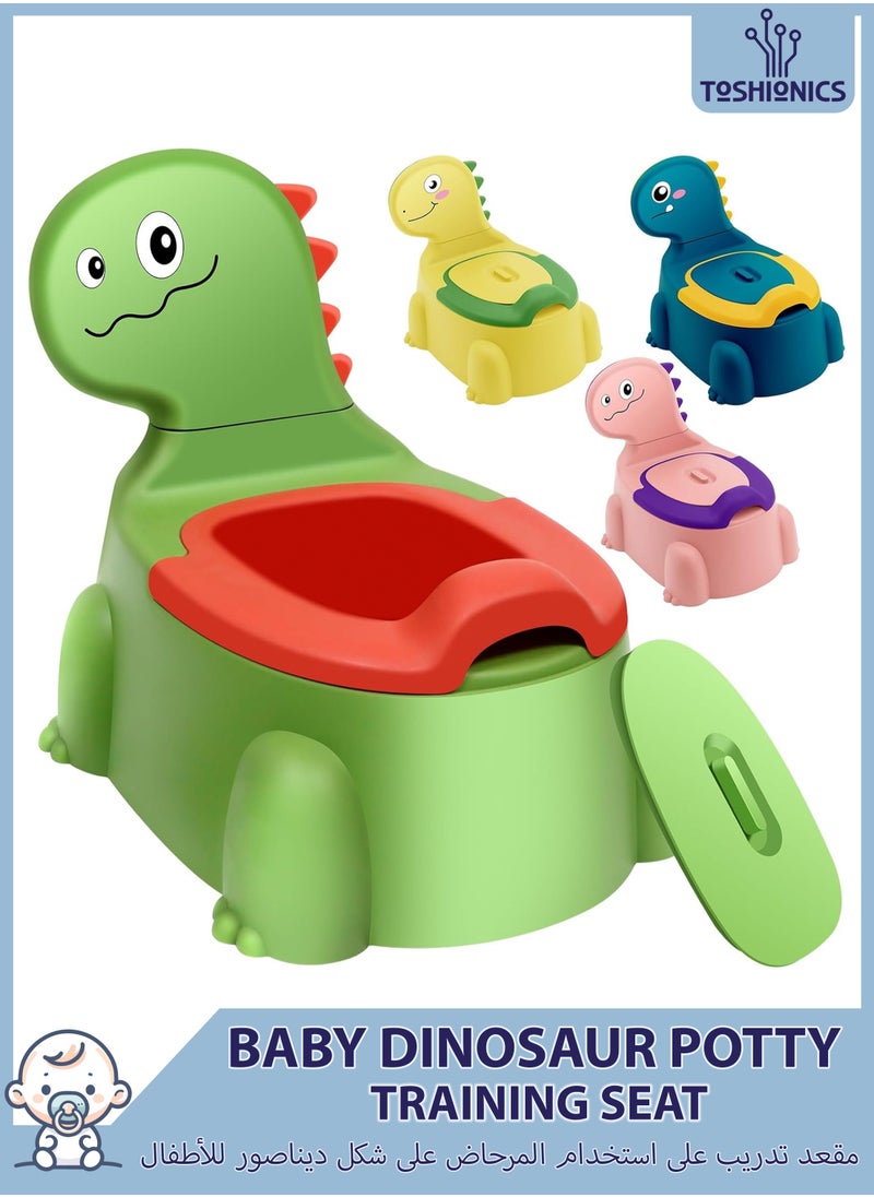 Toshionics Baby Dinosaur Potty Training Seat Dinosaur Potty Training Seat for Baby Toddlers and Kids Anti-Slip Portable Toilet Chair with Removable Tray Foldable and Comfortable Potty Trainer for Toddlers Boys and Girls (1-7 Years) with Backrest and Closing Lid Easy Clean and Travel Friendly Baby Potty Seat  - Image 1