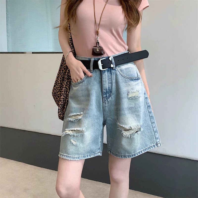 Women's Distressed Wide Leg Denim Shorts 2026 Summer - Image 2
