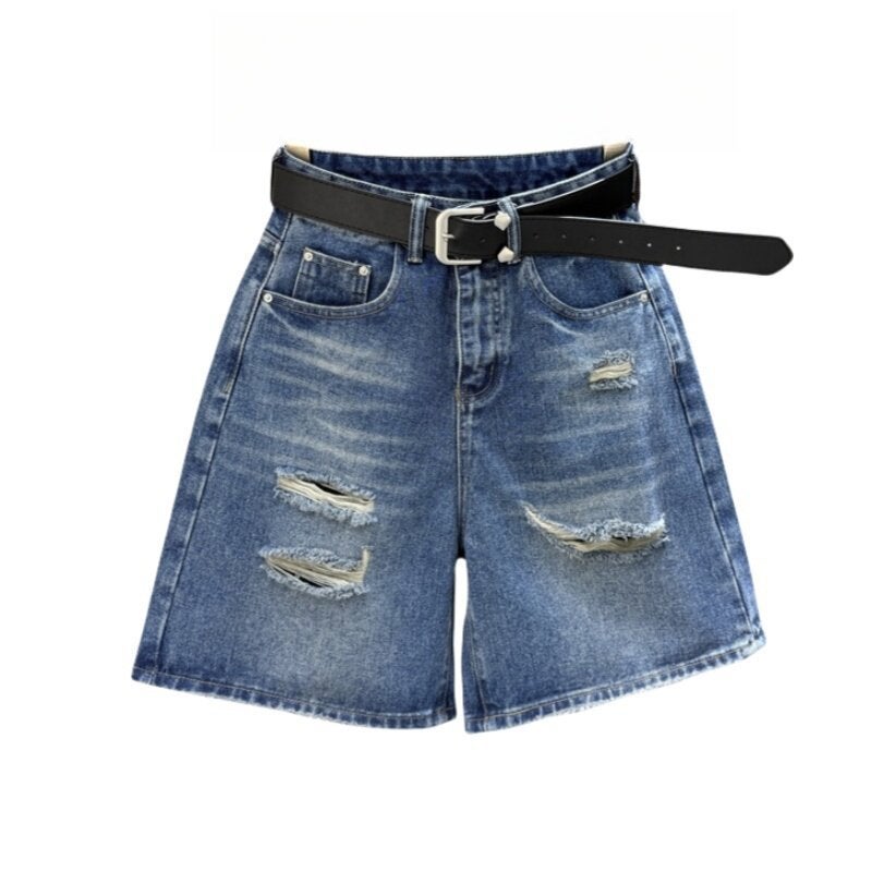 Women's Distressed Wide Leg Denim Shorts 2026 Summer - Image 5