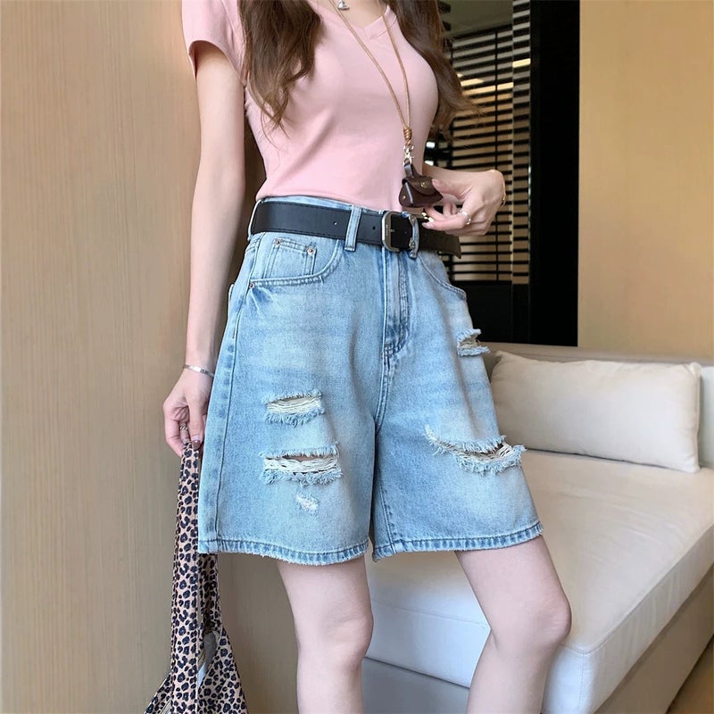 Women's Distressed Wide Leg Denim Shorts 2026 Summer - Image 4