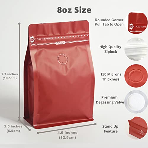 felipack 50 Count 8oz Red Coffee Bags with Aluminum Foil Liner, High Barrier Coffee Pouches with Degassing Valve, Ziplock Food Storage Bags with Pull Tape, Pack of 50, 6oz/0.5lb/250gram - Image 2