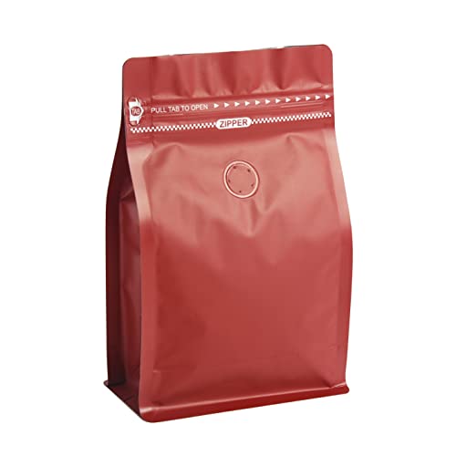felipack 50 Count 8oz Red Coffee Bags with Aluminum Foil Liner, High Barrier Coffee Pouches with Degassing Valve, Ziplock Food Storage Bags with Pull Tape, Pack of 50, 6oz/0.5lb/250gram - Image 1