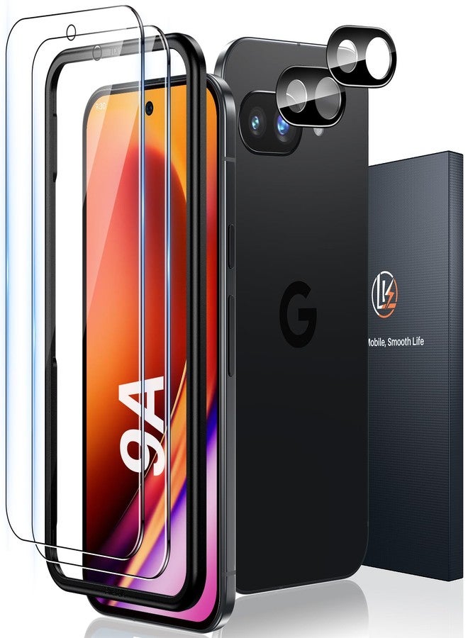 LK 2 Pack for Google Pixel 9a Screen Protector with 2 Pack Camera Lens Protector, Military Grade Shatterproof, HD Ultra-thin, 9H Hardness Tempered Glass Screen Protector for Pixel 9a, Anti Scratch - Image 1
