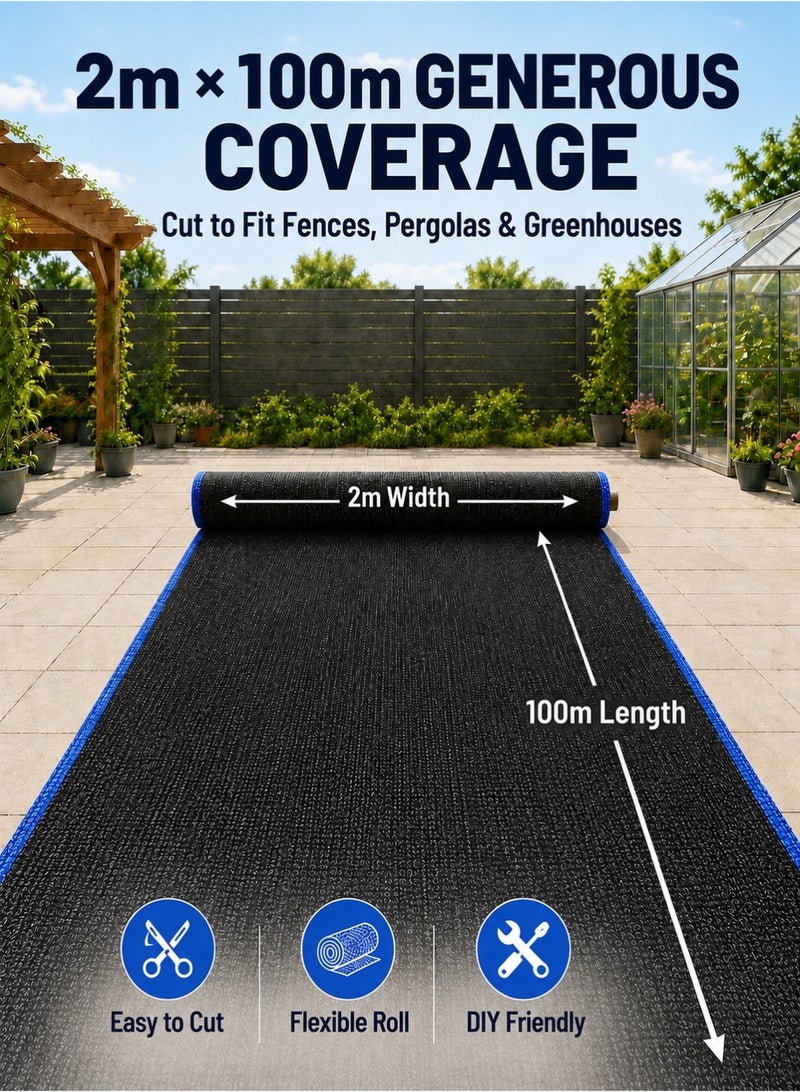 Toshionics Black Shade Net Roll with Blue Edge Trim, HDPE Garden, Greenhouse & Privacy Shade Cloth, Available Size 2 x 100 Meters and 3 x 50 Meters - Image 3