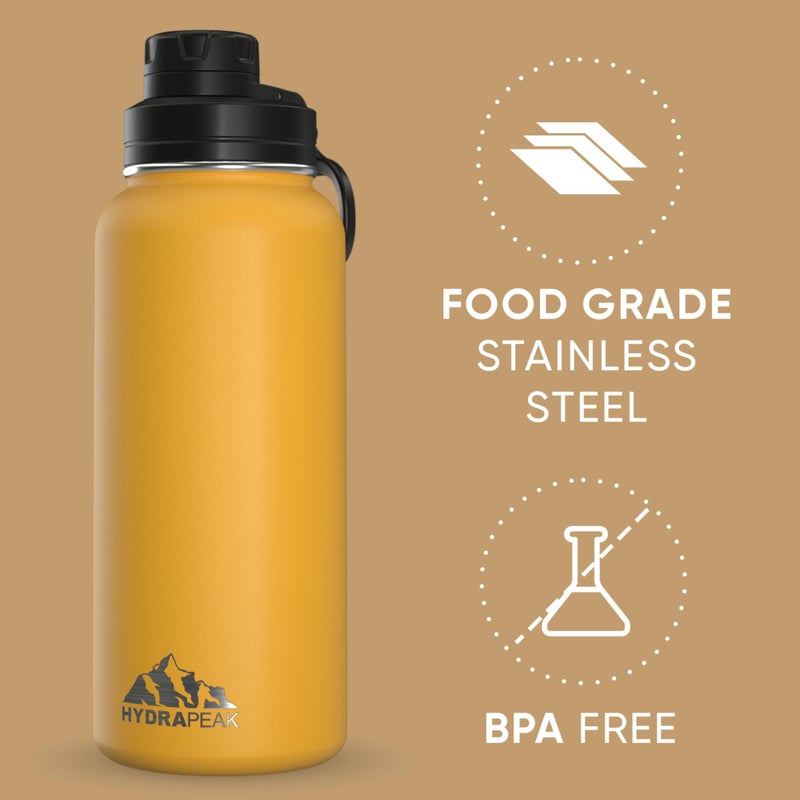 Hydrapeak 32oz Insulated Water Bottle with Chug Lid, Stainless Steel, Leak Proof, Mango - Image 4