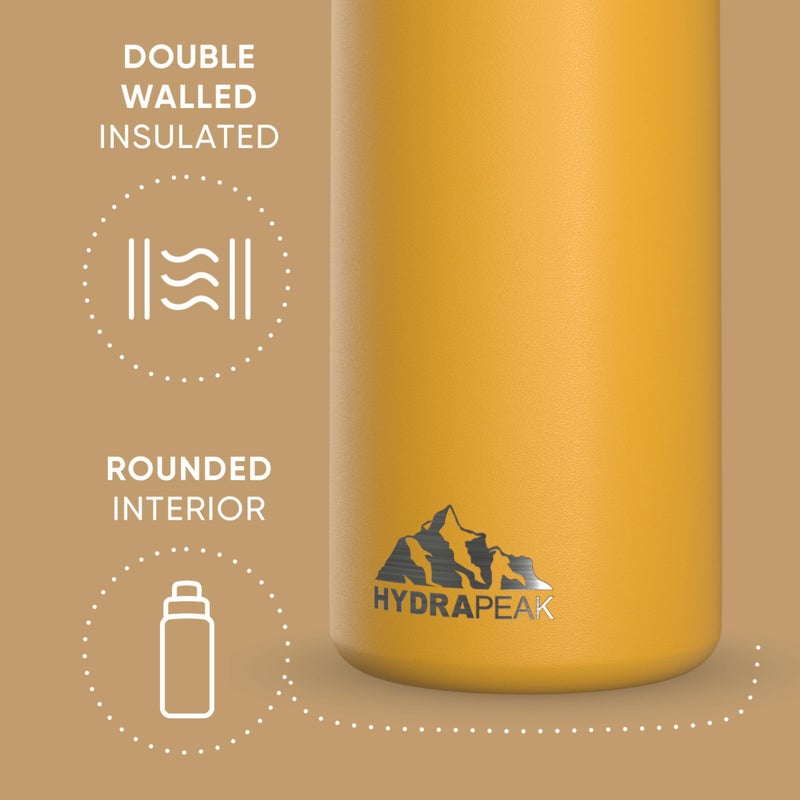 Hydrapeak 32oz Insulated Water Bottle with Chug Lid, Stainless Steel, Leak Proof, Mango - Image 3