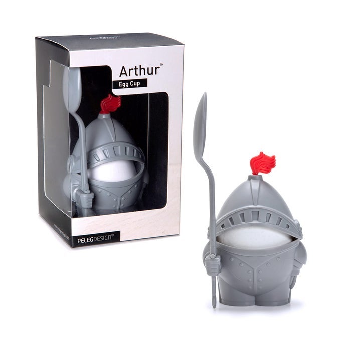 ARTHUR SOFT OR HARD BOILED EGG CUP HOLDER WITH A SPOON INCLUDED KNIGHT DESIGN KITCHEN UTENSIL DECOR BY