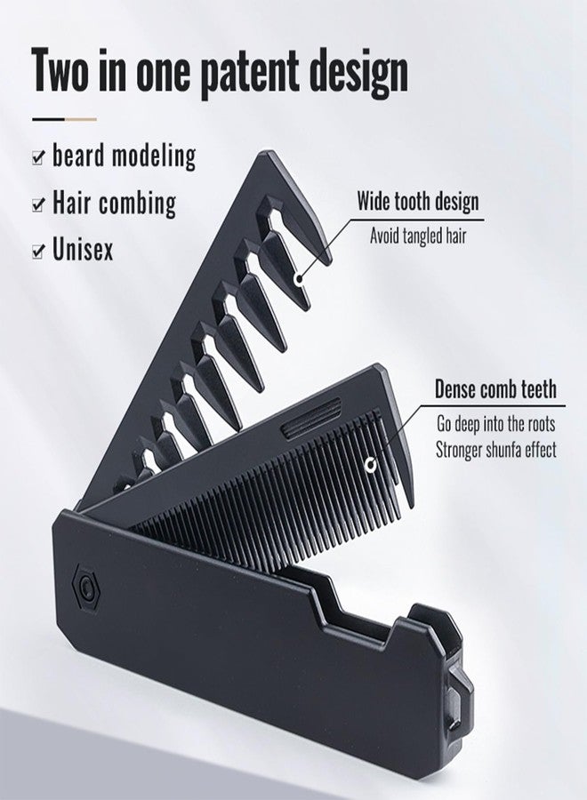 Pmeixcy Protable Folding Pocket Comb for Men, 2 in 1 Hair Comb - Fine Tooth Comb, Styling for Everyday Grooming & Combing Hair, Beards and Mustaches (Black) - Image 3