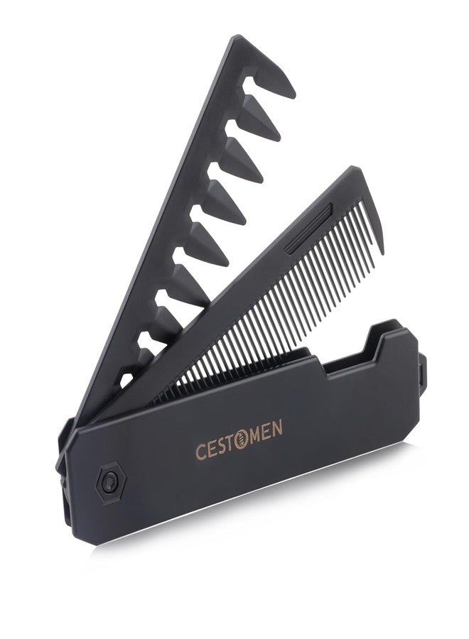 Pmeixcy Protable Folding Pocket Comb for Men, 2 in 1 Hair Comb - Fine Tooth Comb, Styling for Everyday Grooming & Combing Hair, Beards and Mustaches (Black) - Image 1
