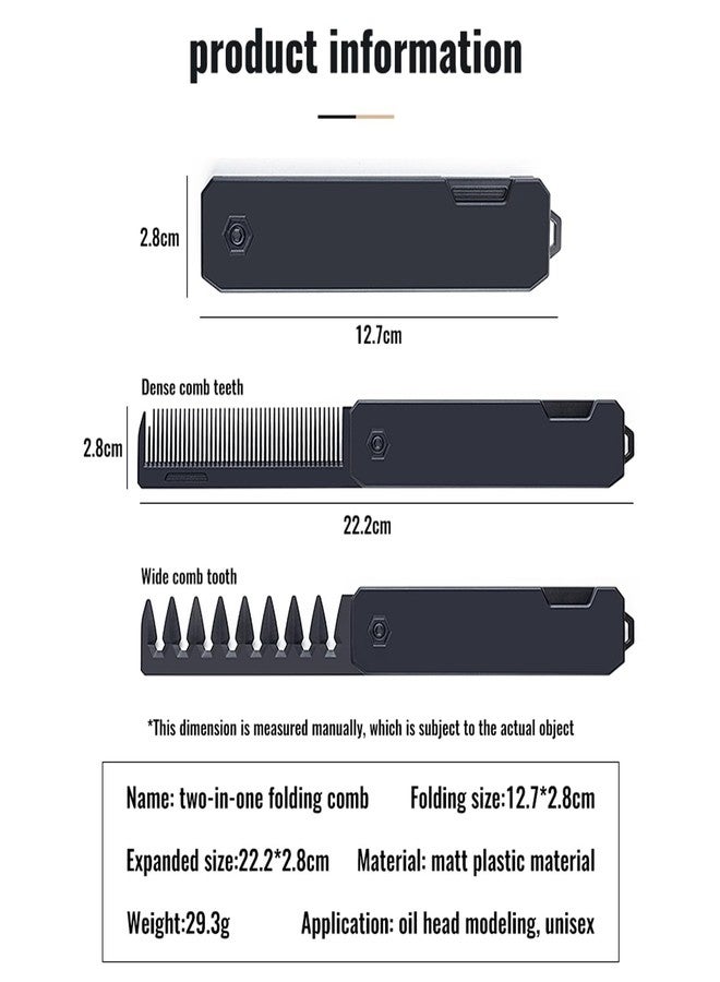 Pmeixcy Protable Folding Pocket Comb for Men, 2 in 1 Hair Comb - Fine Tooth Comb, Styling for Everyday Grooming & Combing Hair, Beards and Mustaches (Black) - Image 2