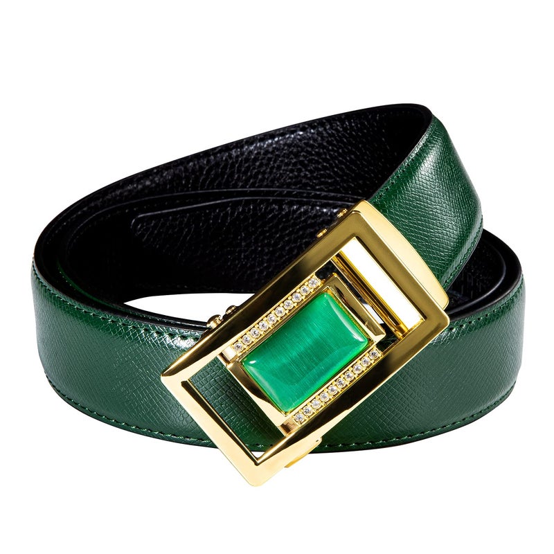 Dubulle Men's Belt Green Ratchet Leather Designer Belts Strap Adjustable Buckle Trim To Fit Business - Image 3