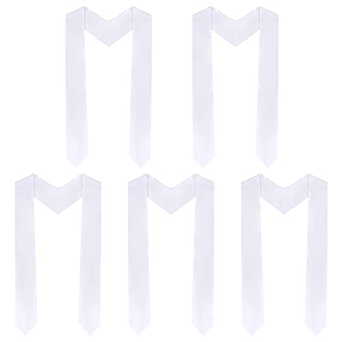 Tongcloud 5pcs 70 Inch Unisex Graduation Stole Sash Adult Plain Graduation Honor Satin Stole for Men Women (White) - Image 1