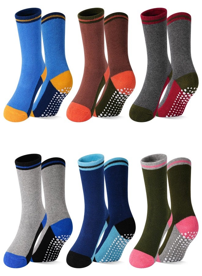 HYCLES Kids Non Slip Socks, Warm Thick Cotton Crew Socks for Toddlers Boys Girls 6 Pairs 3-5T - Image 1