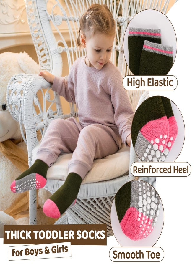 HYCLES Kids Non Slip Socks, Warm Thick Cotton Crew Socks for Toddlers Boys Girls 6 Pairs 3-5T - Image 5