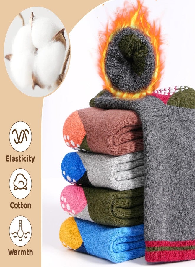 HYCLES Kids Non Slip Socks, Warm Thick Cotton Crew Socks for Toddlers Boys Girls 6 Pairs 3-5T - Image 2