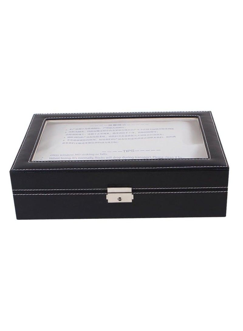 BLOOMING TIME Home Clearance Sale Leather Glass Watch Display Box (12 Slots, Black) - Image 3