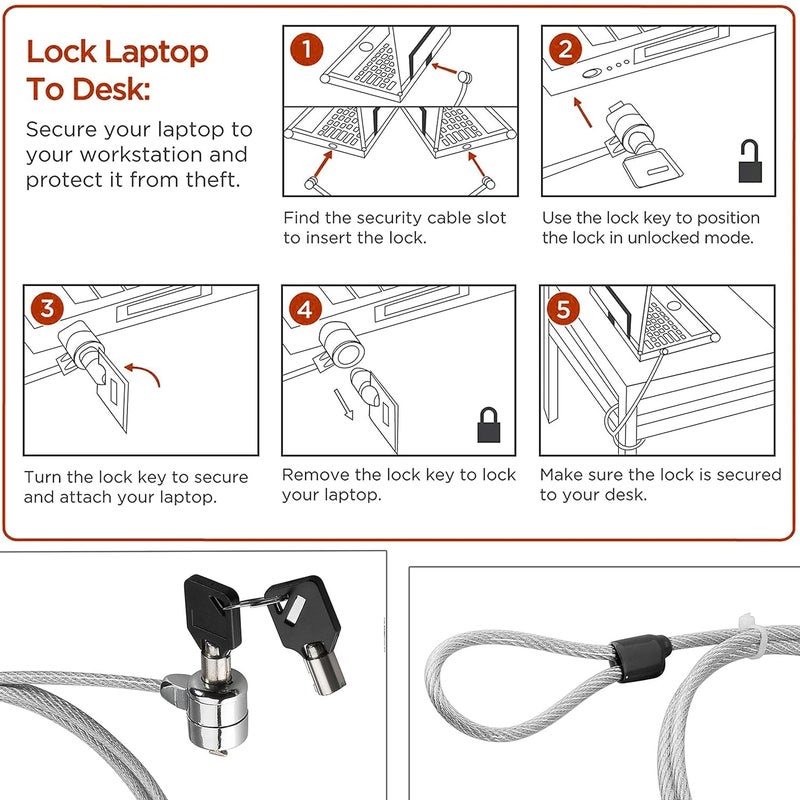 Storite 2M Security Lock for ThinkPad Laptops | Durable Alloy Cable with Key Lock System and 2 Keys | Anti-Theft Protection, Silver - Image 3