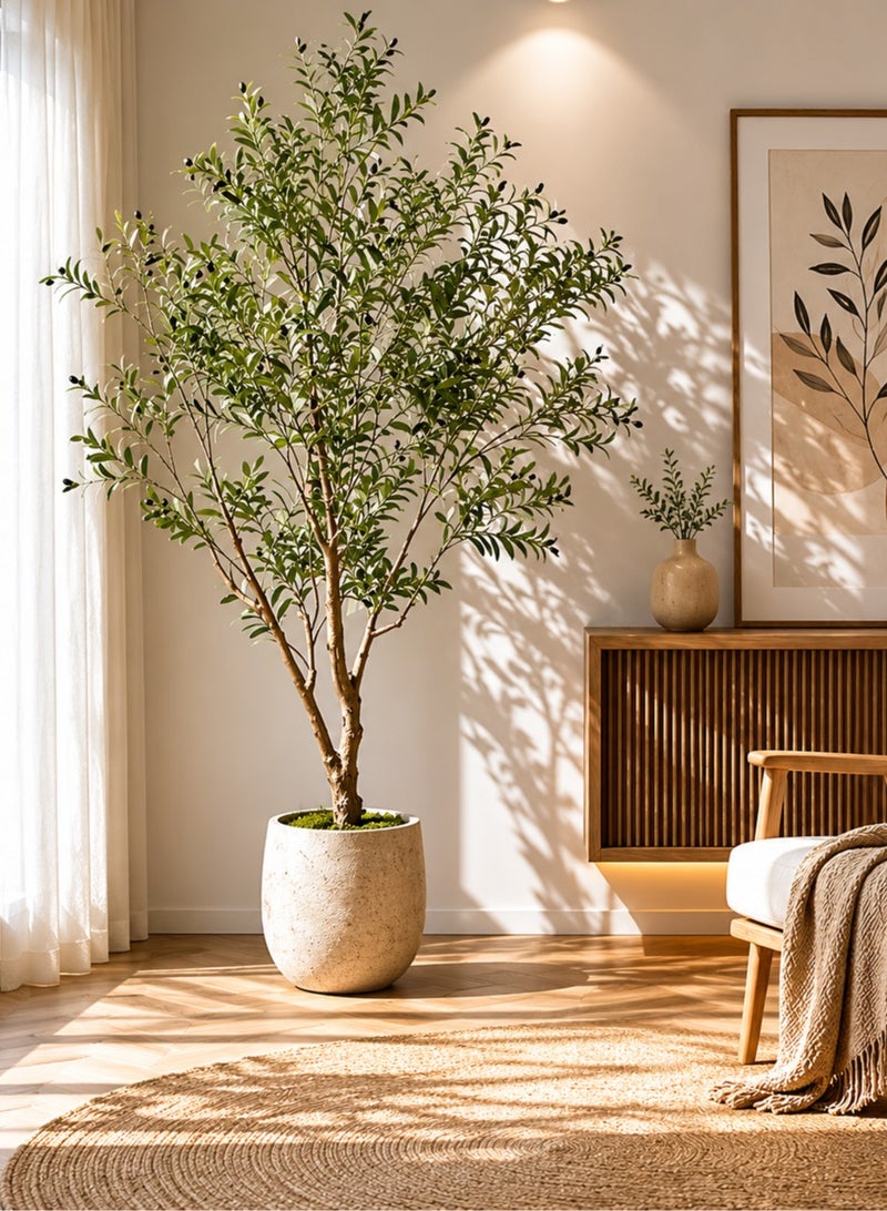Zvezvia Premium Artificial Olive Tree with Twisted Trunk & Realistic Fruits for Indoor Home & Office Decor - Faux Silk Plant in Pot - Green/Natural - Image 3