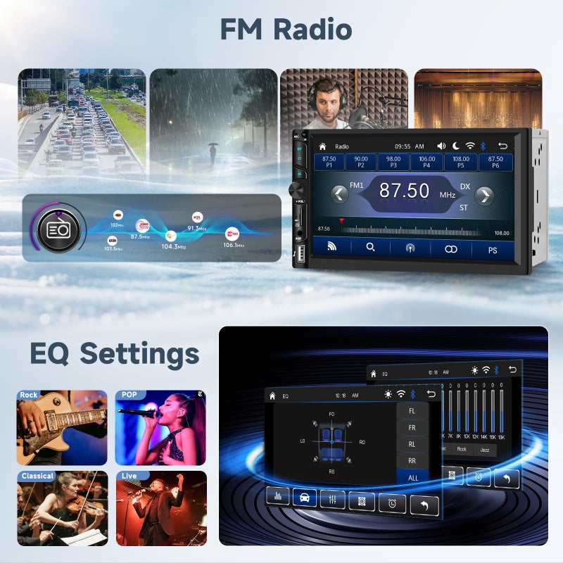 Podofo Double Din Car Stereo Radio with Wireless CarPlay Android Auto, 7 Inch HD Touch Screen Car Play Audio Receivers with Bluetooth, HD Backup Camera, FM, Mirror Link, USB/Type C/TF/AUX/SWC - Image 4