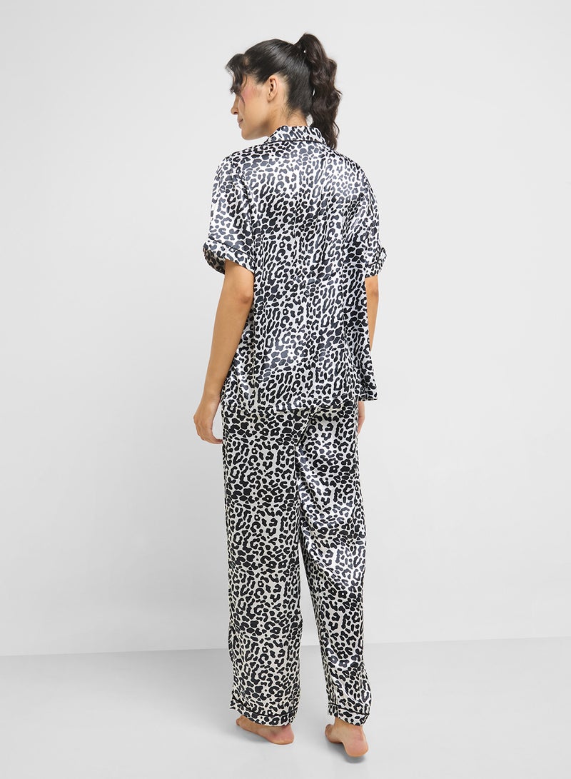 Ginger Satin Animal Print Shirt & Pyjama Set  - Image 2