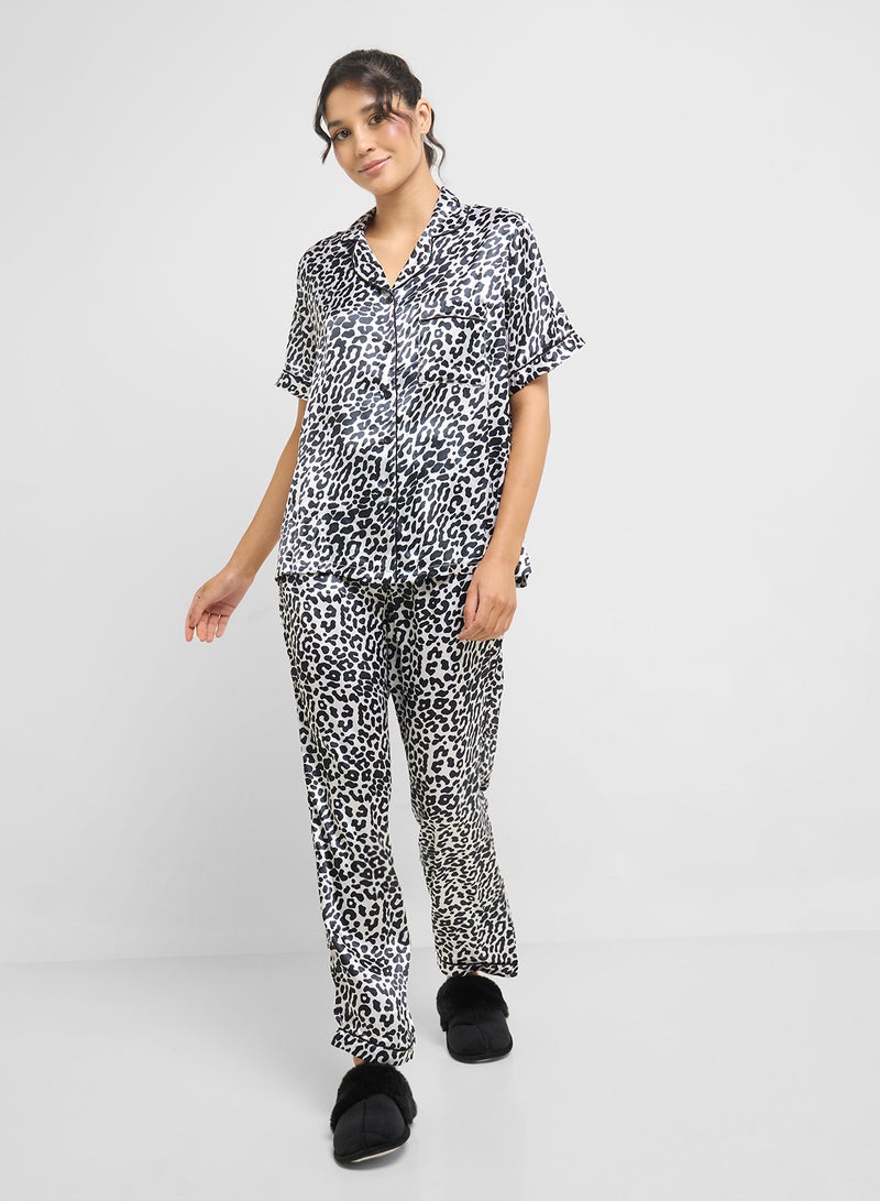 Ginger Satin Animal Print Shirt & Pyjama Set  - Image 5