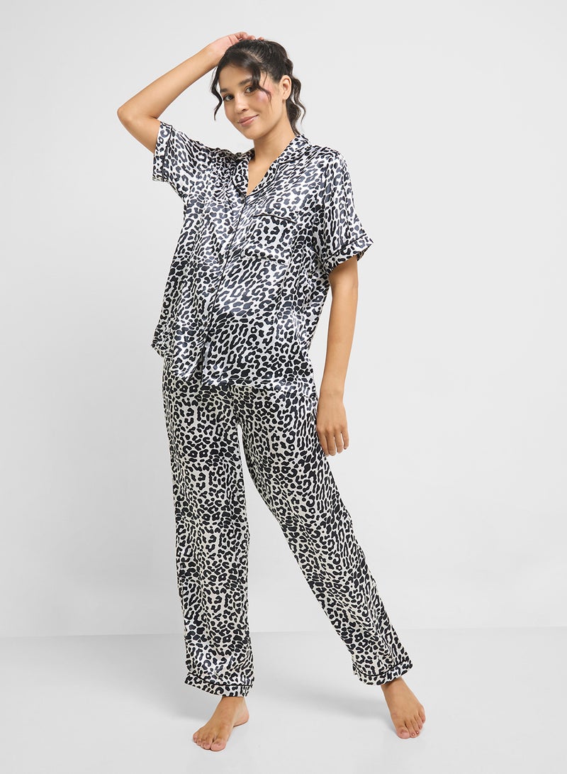 Ginger Satin Animal Print Shirt & Pyjama Set  - Image 1