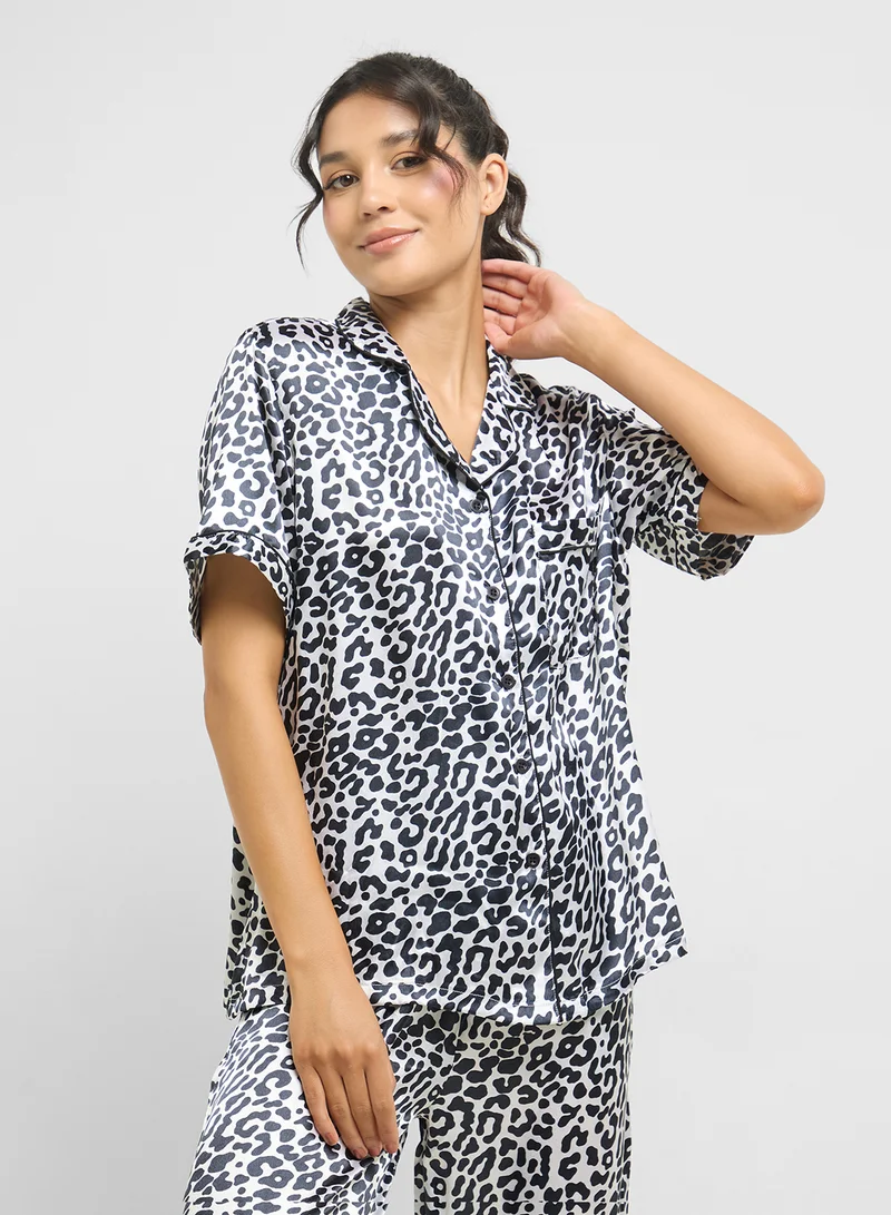 Ginger Satin Animal Print Shirt & Pyjama Set