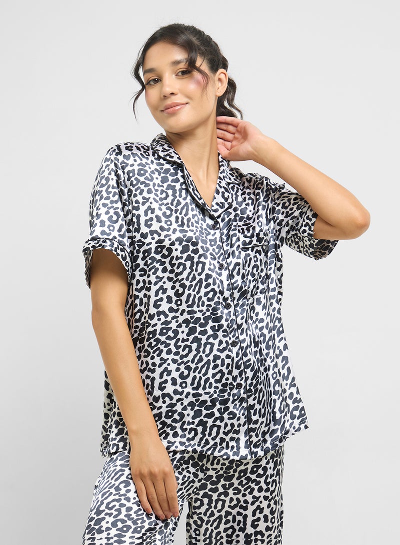 Ginger Satin Animal Print Shirt & Pyjama Set  - Image 3