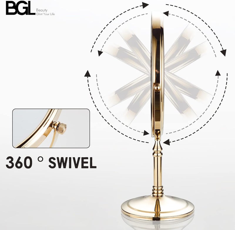 bgl Beauty Mirror Is Used On Both Sides, Dressing Table Mirror 1X / 3X, 8" 360 Rotating Magnifying Glass, Brass Bathroom Mirror (Gold) Trendy natural tone options - Image 4