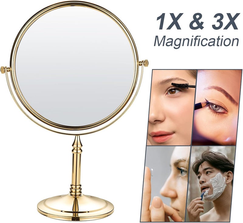 bgl Beauty Mirror Is Used On Both Sides, Dressing Table Mirror 1X / 3X, 8" 360 Rotating Magnifying Glass, Brass Bathroom Mirror (Gold) Trendy natural tone options - Image 3
