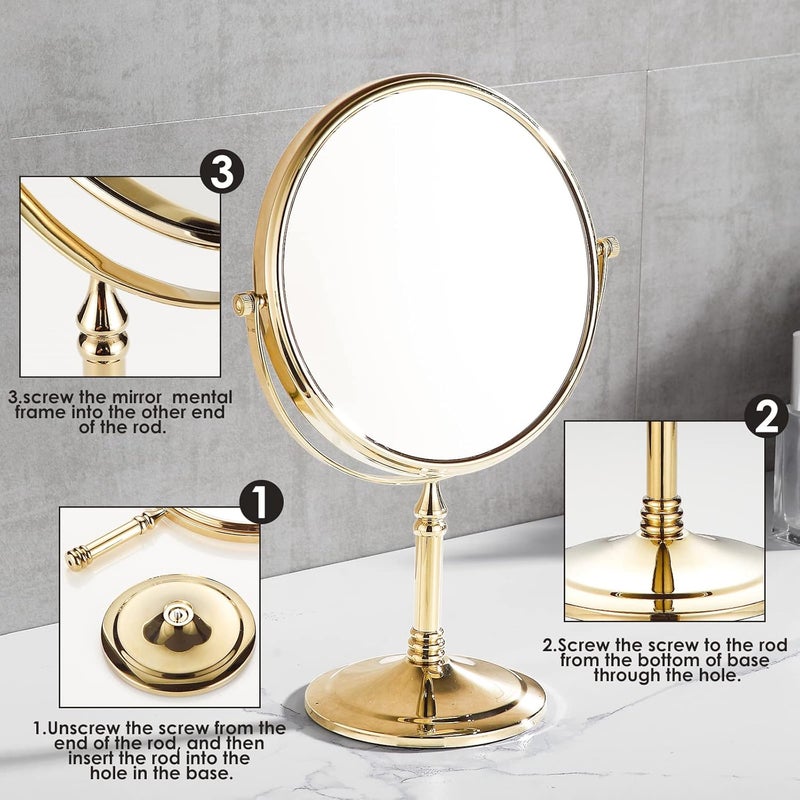 bgl Beauty Mirror Is Used On Both Sides, Dressing Table Mirror 1X / 3X, 8" 360 Rotating Magnifying Glass, Brass Bathroom Mirror (Gold) Trendy natural tone options - Image 5