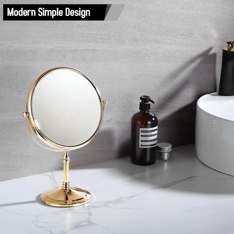 bgl Beauty Mirror Is Used On Both Sides, Dressing Table Mirror 1X / 3X, 8" 360 Rotating Magnifying Glass, Brass Bathroom Mirror (Gold) Trendy natural tone options - Image 2