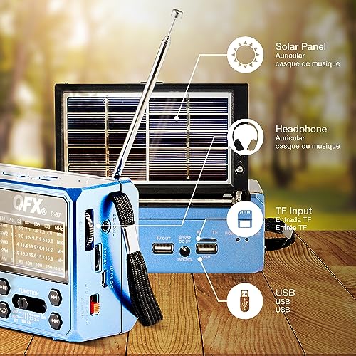 QFX R-37-BL 6-Band (AM, FM, SW1 - SW4) Bluetooth LED Flashlight Solar Radio (2021 Model) - Image 4
